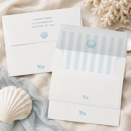 Coastal Blue Shell Beach Ocean Destination Wedding Envelope