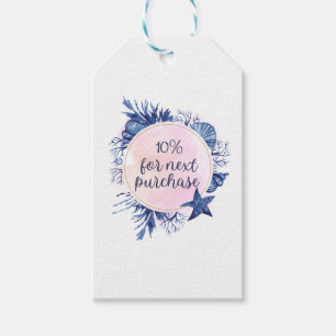 Coastal Blue Shells Watercolor 10% Off Discount Gift Tags