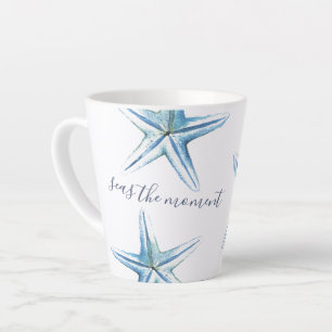 Coastal Blue Starfish Watercolor Art Latte Mug