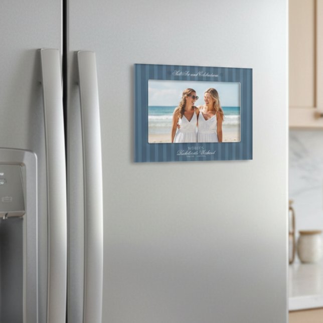 Coastal Blue Stripe Bachelorette Magnetic Frame (Coastal Blue Stripe Bachelorette Magnetic Frame)