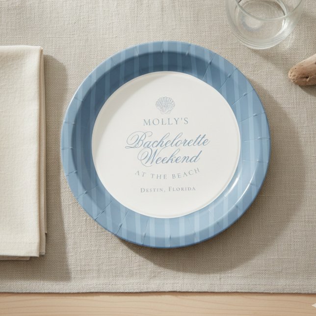 Coastal Blue Stripe Bachelorette Paper Plates (Coastal Blue Stripe Bachelorette Paper Plates)