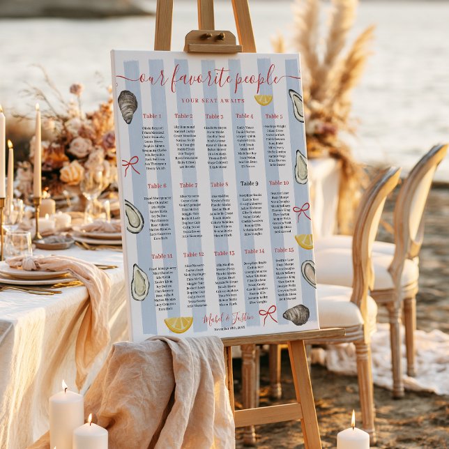 Coastal Blue Stripe Oyster Wedding Seating Chart Foam Board (Coastal Blue Stripe Oyster Wedding Seating Chart Foam Board)