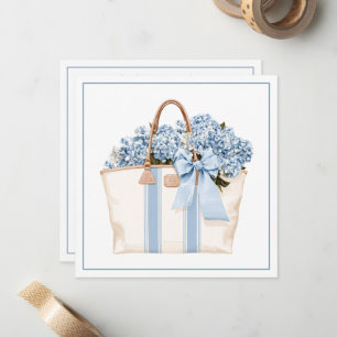 Coastal Blue Stripe Tote Bag With Blue Hydrangeas Note Card