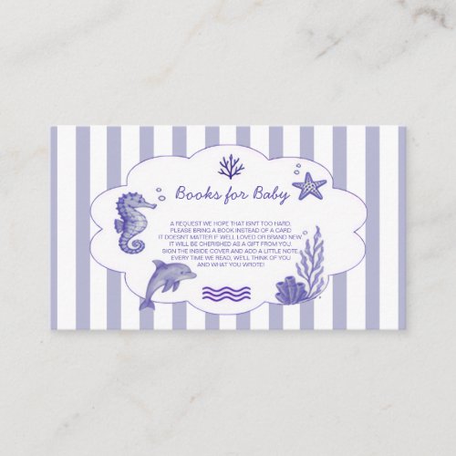 Coastal Blue Striped Books for Baby Shower Enclosure Card