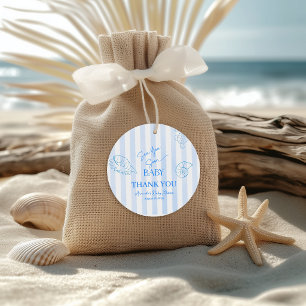 Coastal Blue Stripes Boy Sea You Soon Baby Shower Favor Tags