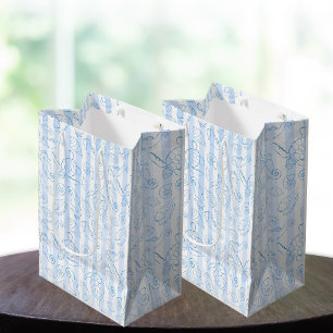 Coastal Blue Stripes Boy Sea You Soon Baby Shower Medium Gift Bag
