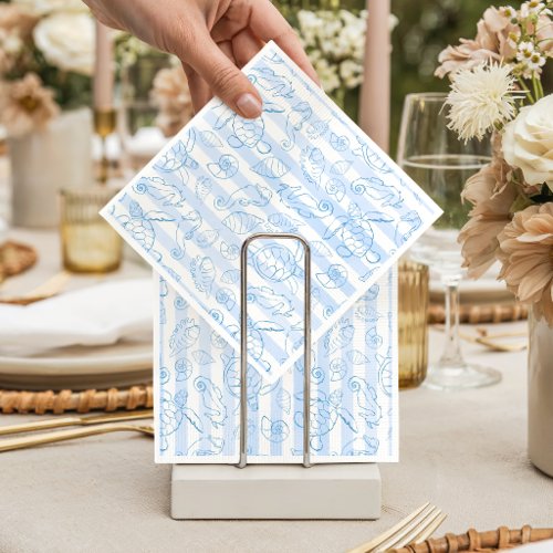 Coastal Blue Stripes Boy Sea You Soon Baby Shower Napkins