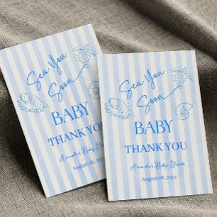 Coastal Blue Stripes Boy Sea You Soon Baby Shower Thank You Card