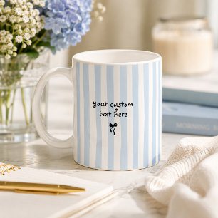 Coastal Blue Stripes Custom Text Bow Personalized Coffee Mug