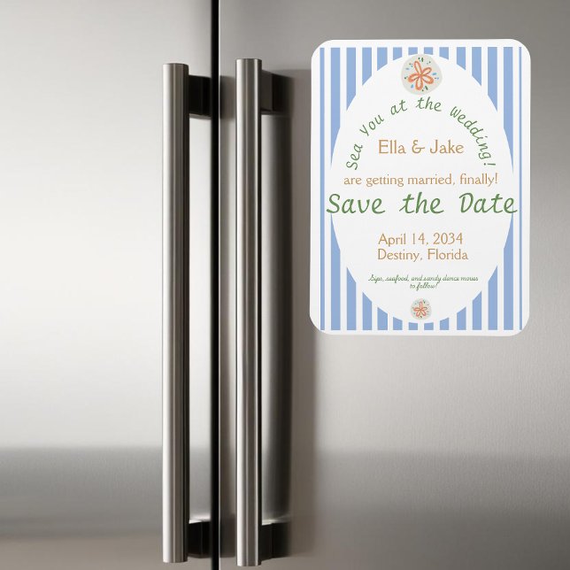 Coastal Blue Stripes Save the Date Magnet (Creator Uploaded)