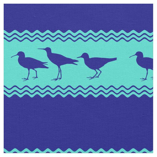 Coastal Blue Turquoise Sandpiper Birds Pattern Fabric