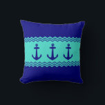 Coastal Blue Turquoise Stripe Anchor Nautical Throw Pillow<br><div class="desc">Coastal nautical design of ship anchors in turquoise and navy blue,  great for any beach house</div>