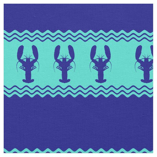 Coastal Blue Turquoise Stripe Lobster Pattern Fabric