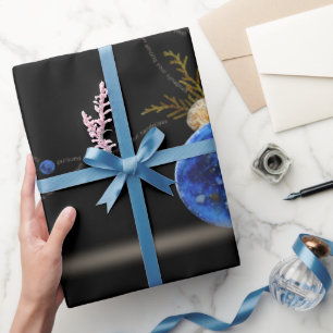 Coastal blue vibes black seashell unique artsy wrapping paper
