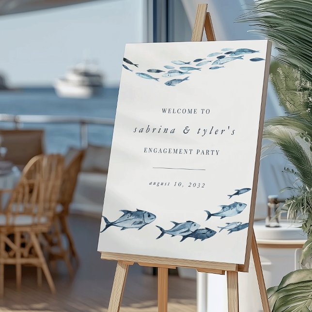Coastal Blue Watercolor Fish Event Welcome Sign (Creator Uploaded)