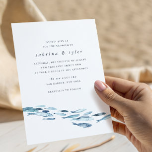 Coastal Blue Watercolor Fish Wedding Invitation
