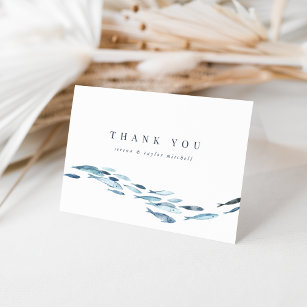 Coastal Blue Watercolor Fish Wedding or Engagement Thank You Card
