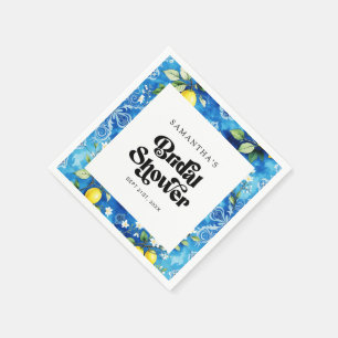 Coastal Blue Watercolor Lemon Citrus Bridal Shower Napkins