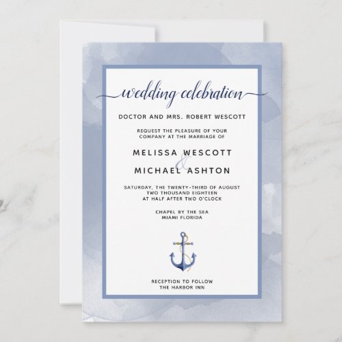 Coastal Blue Watercolor Nautical Event or Wedding Invitation