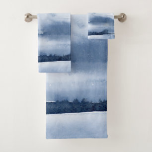 Coastal Blue Watercolor Ocean Wave Bath Towel Set