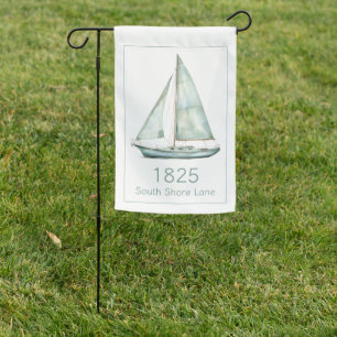 Coastal Blue Watercolor Sailboat Personalized Garden Flag