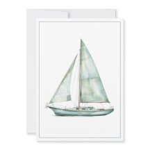 Coastal Blue Watercolor Sailboat Personalized Note