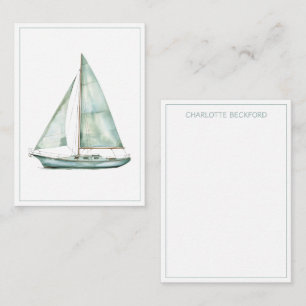 Coastal Blue Watercolor Sailboat Personalized Note Card