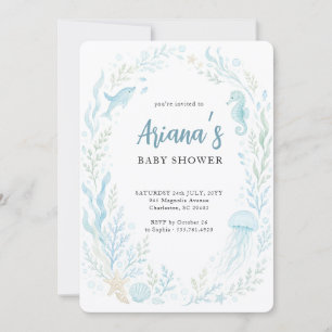 Coastal Blue Watercolor Sea Baby Shower Invitation
