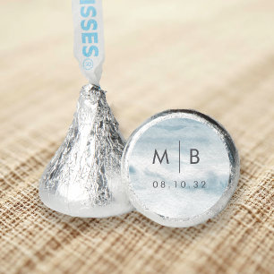 Coastal Blue Watercolor Wedding Monogram Hershey®'s Kisses®