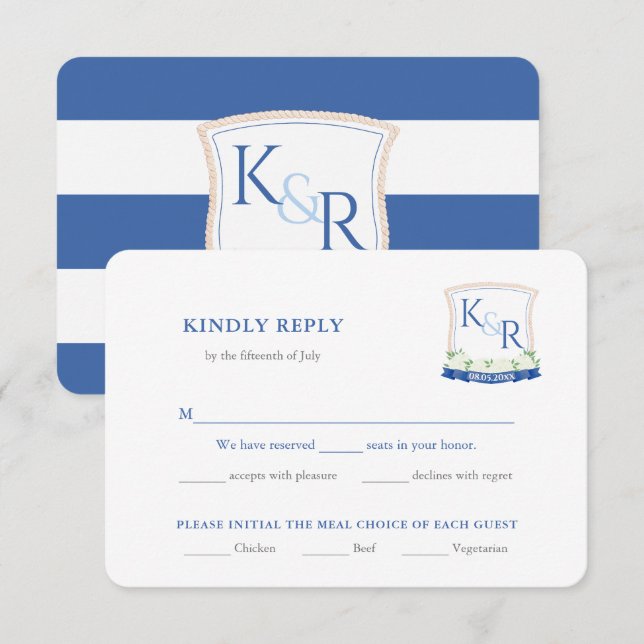 Coastal Blue Wedding Crest Meal Choice RSVP Enclosure Card (Front/Back)