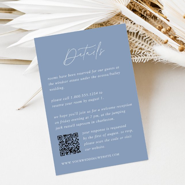 Coastal Blue Wedding Details QR Code Enclosure Card (Creator Uploaded)