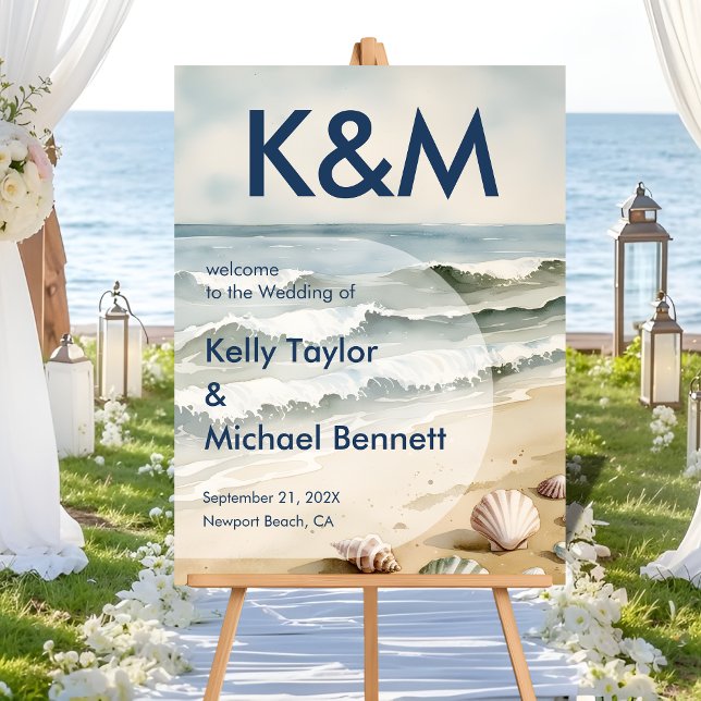 Coastal Blue Wedding Entry with Initials Acrylic Sign (Creator Uploaded)