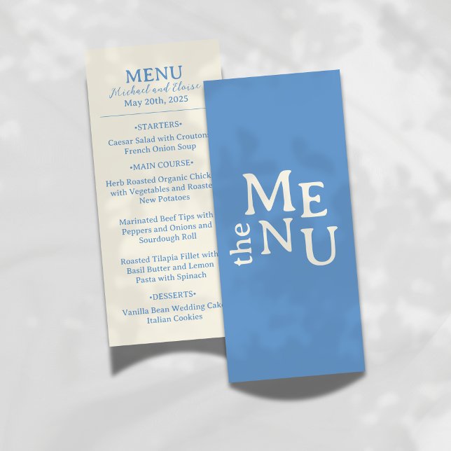 Coastal Blue Wedding Menu (Add a refined touch to your reception with this Modern Wedding Menu in soft blue and tan tones.)
