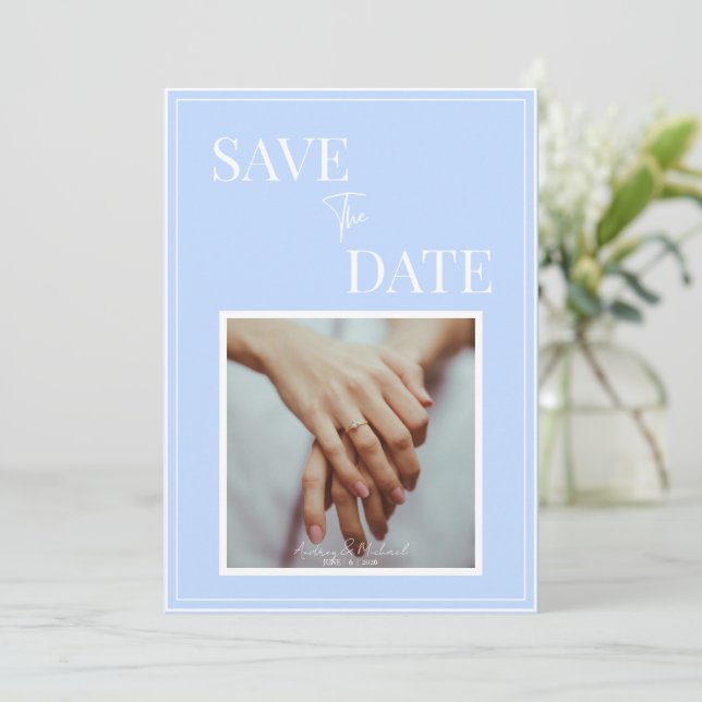 Coastal Blue Wedding Save the Date – Elegant Invitation (Standing Front)