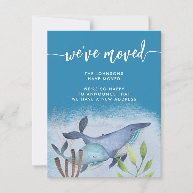 Coastal Blue Whale Nautical New Address Moving Announcement (Front)