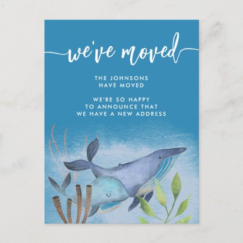 Coastal Blue Whale Nautical New Address Moving Announcement Postcard