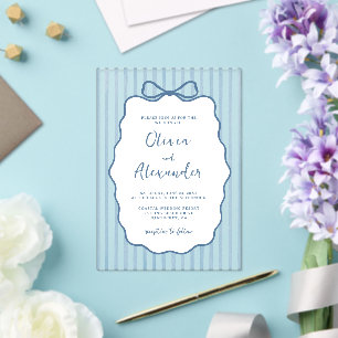 Coastal Blue Whimsical Stripe Bow Wedding Acrylic Invitations