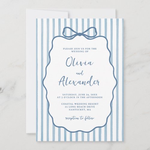Coastal Blue Whimsical Stripe Bow Wedding