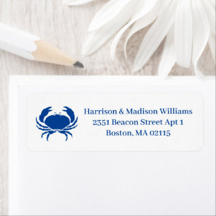 Coastal blue white crab custom fun Return Address Label