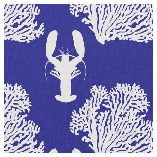 Coastal Blue White Lobster Pattern Fabric