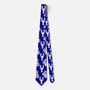 Coastal Blue White Lobster Pattern Neck Tie