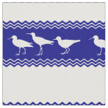 Coastal Blue White Sandpiper Birds Pattern Fabric