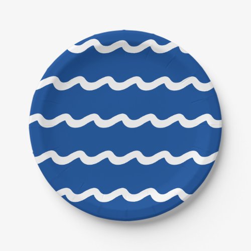 Coastal blue  white sea waves nautical pattern paper plates