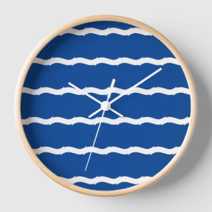 Coastal blue white sea waves pattern modern clock