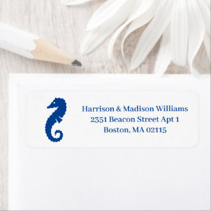 Coastal blue white seahorse fun Return Address Label