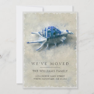Coastal Blue White Seashell Sand Moving Announcement