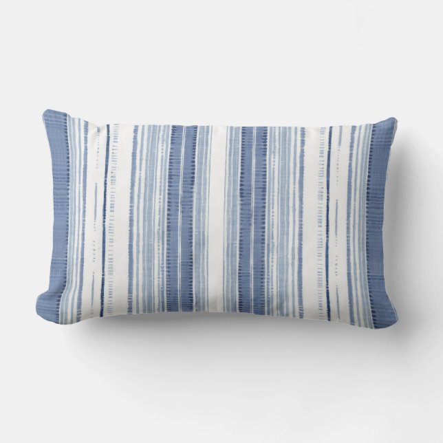 Coastal Blue White Striped Lumbar Pillow (Front)