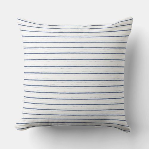 Coastal Blue White Striped Throw Pillow
