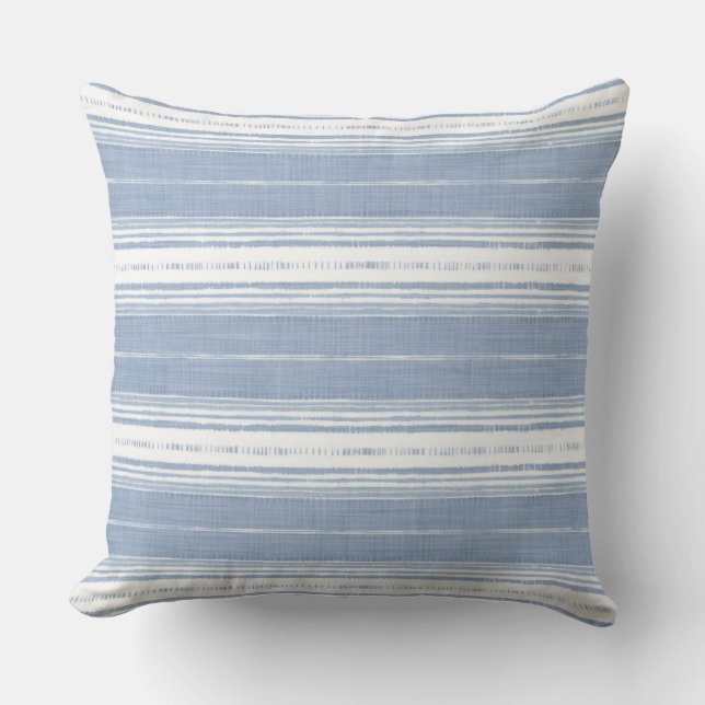 Coastal Blue & White Striped Throw Pillow (Front)