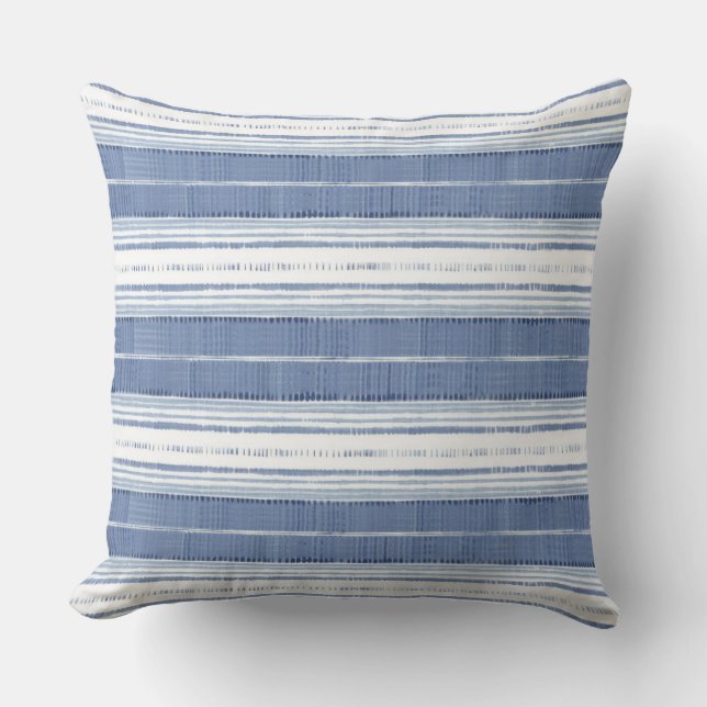 Coastal Blue & White Striped Throw Pillow (Front)